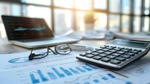 A calculator, house keys, and architectural floor plans resting on a wooden desk next to financial charts showing project profit margins A calculator, house keys, and architectural floor plans resting on a wooden desk next to financial charts showing project profit margins